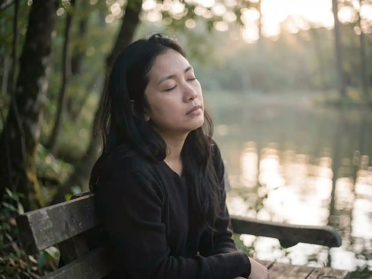 A person sitting in quiet contemplation in nature, symbolizing the spiritual practice of listening with the heart and finding abundance in presence.