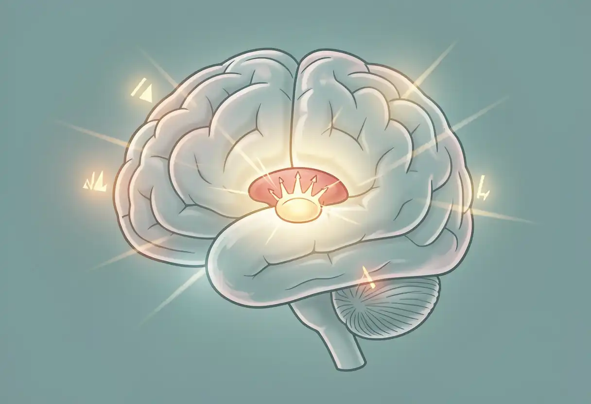 Brain with highlighted amygdala representing anxiety alarm system
