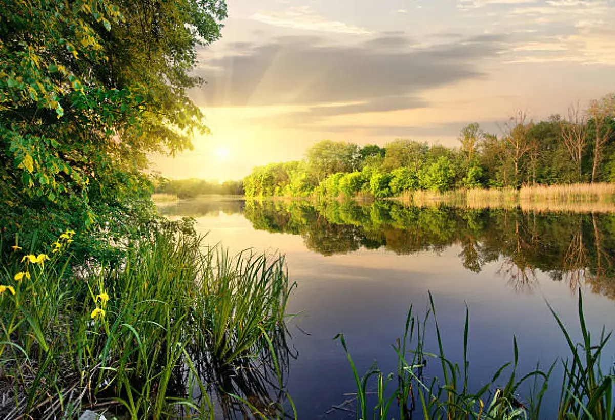 Calm lake reflecting morning sky representing clarity and intentional living