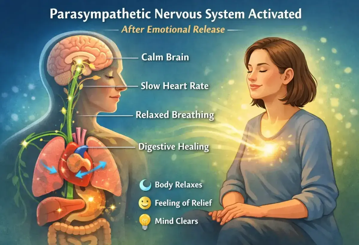 Illustration of the parasympathetic nervous system activating after emotional release