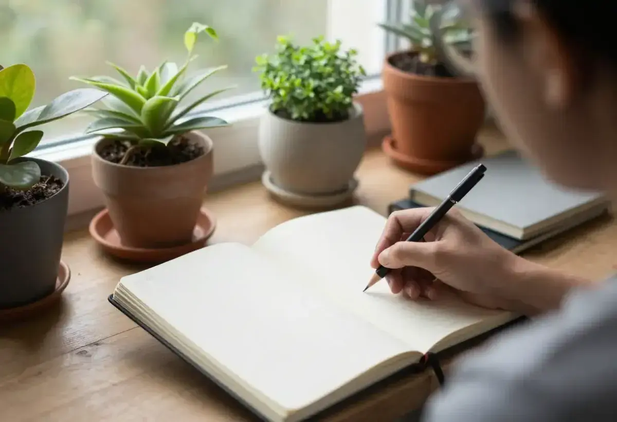 Person journaling near a window as a healthy emotional release practice