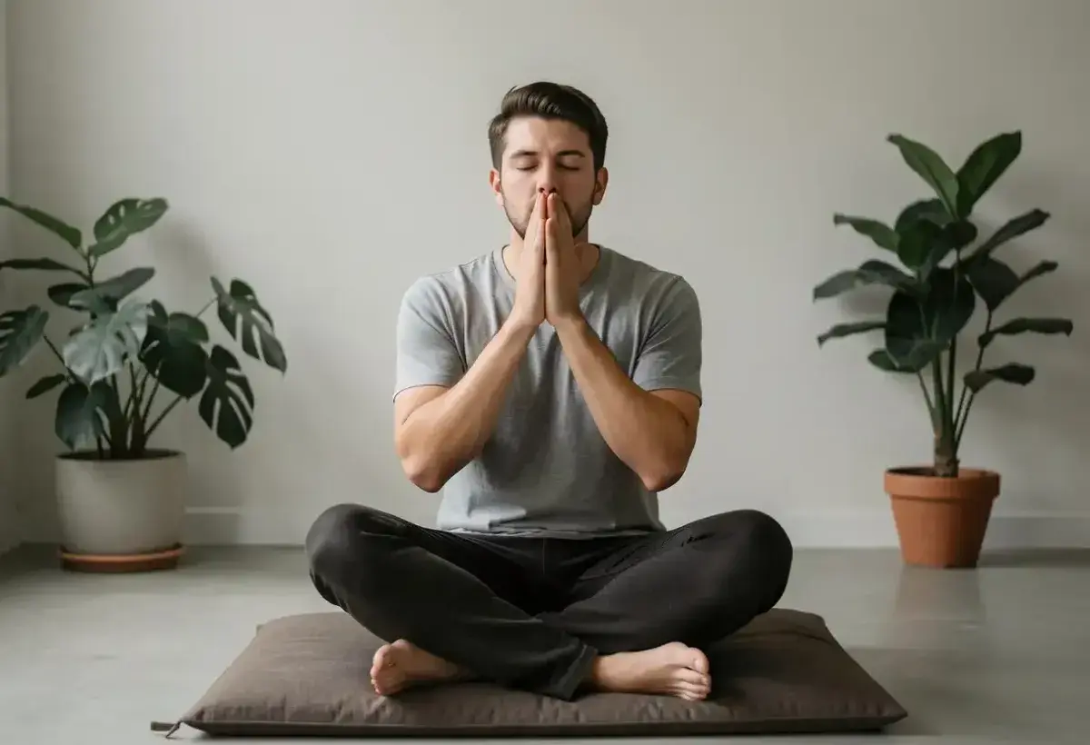 Individual using box breathing technique for anxiety relief