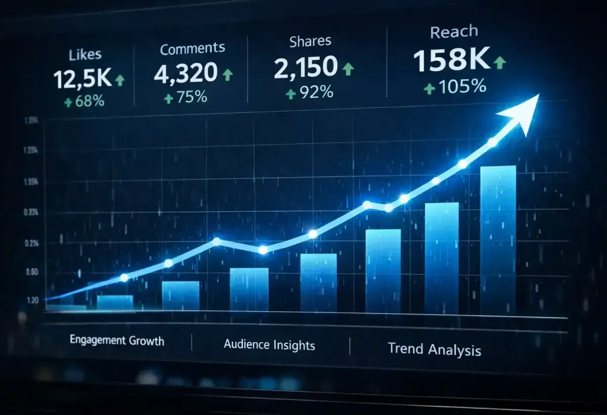  A digital graph showing rising engagement metrics on a screen