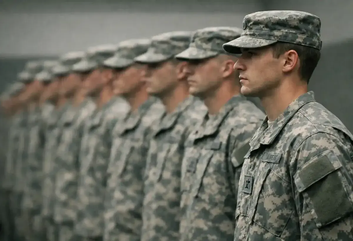 Military formation standing in silence and discipline