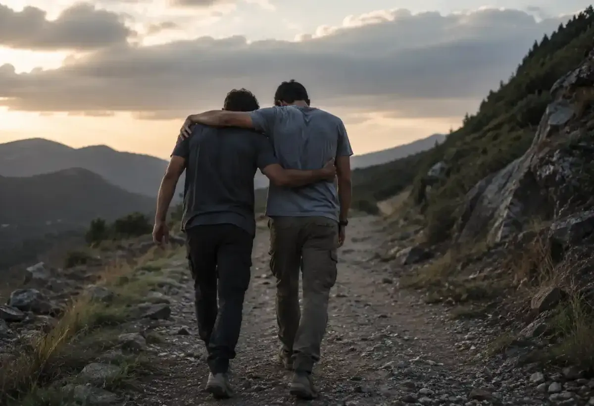 Two friends helping each other through difficult times