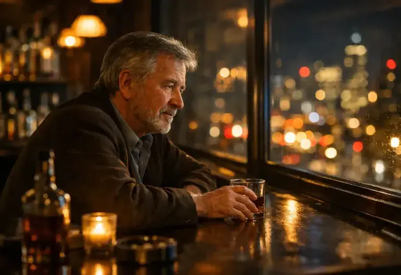 Man reflecting on years of alcohol abuse and life struggles