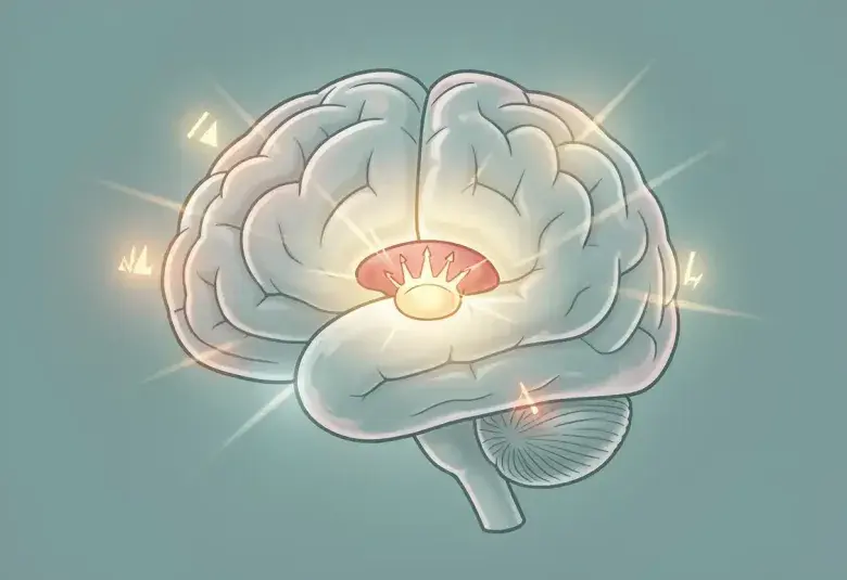 Brain with highlighted amygdala representing anxiety alarm system