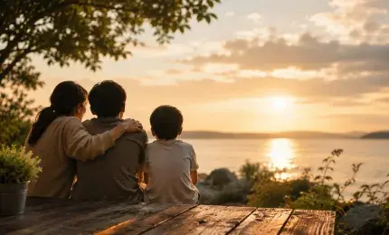 family wathcing the sunset