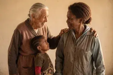 Two people sharing a moment of genuine human connection, symbolizing dignity and decency.